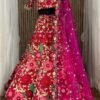 Floral pink Tapeta Velvet embroidered bridal Lehenga