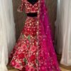 Floral pink Tapeta Velvet embroidered bridal Lehenga