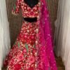 Floral pink Tapeta Velvet embroidered bridal Lehenga