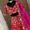 Floral pink Tapeta Velvet embroidered bridal Lehenga