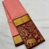GAJANAND Soft Lichi Silk PINK& PEACH Saree maroon border