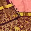 GAJANAND Soft Lichi Silk PINK& PEACH Saree maroon border
