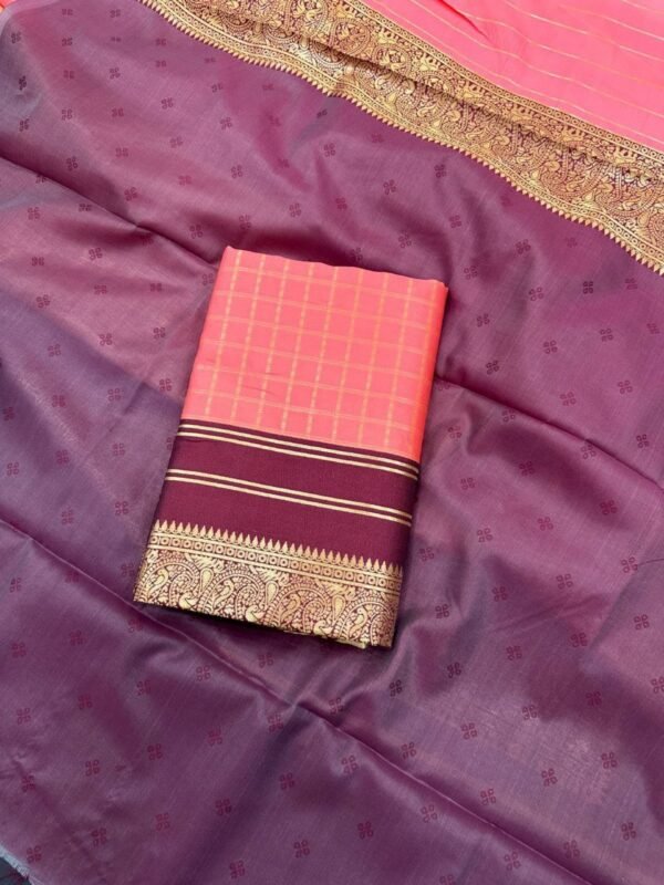 GAJANAND Soft Lichi Silk PINK& PEACH Saree maroon border