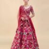Floral pink Tapeta Velvet embroidered bridal Lehenga
