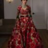 Floral pink Tapeta Velvet embroidered bridal Lehenga
