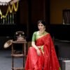 Elegant AAB (MANALI) Red with green border Saree