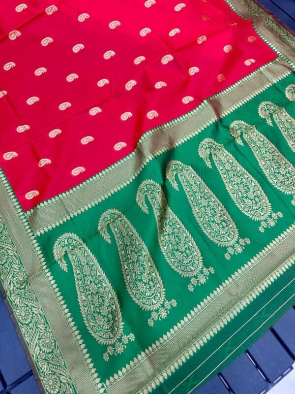 Elegant AAB (MANALI) Red with green border Saree