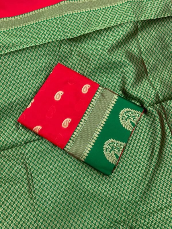 Elegant AAB (MANALI) Red with green border Saree