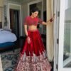 Velvet Maroon Lehenga Choli embroidery Georgette