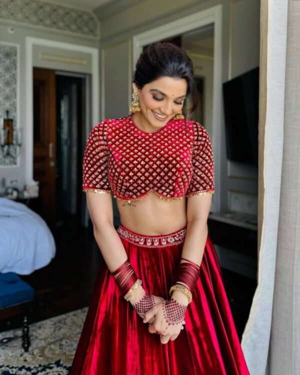 Velvet Maroon Lehenga Choli embroidery Georgette