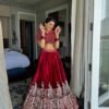 Velvet Maroon Lehenga Choli embroidery Georgette