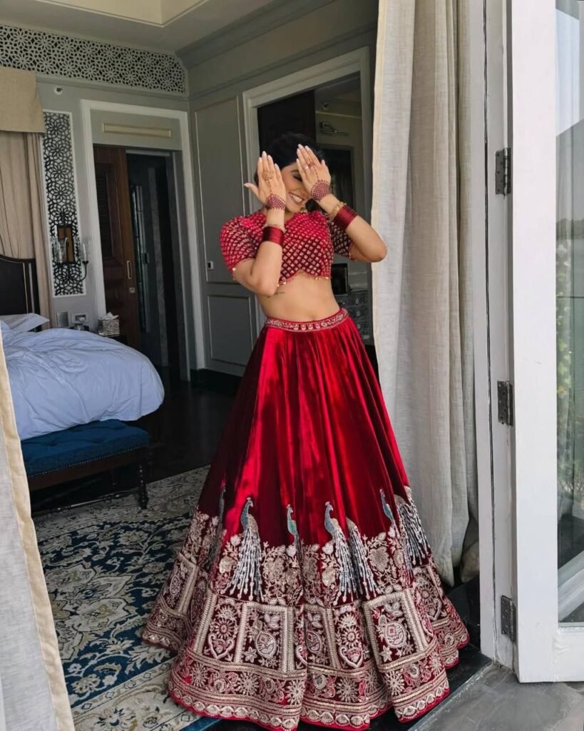 Maroon Velvet Lehenga – The Epitome of Royalty 6262776223193219681 1