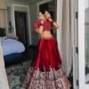 Velvet Maroon Lehenga Choli embroidery Georgette