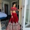 Velvet Maroon Lehenga Choli embroidery Georgette