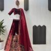 Velvet Maroon Lehenga Choli embroidery Georgette