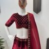 Velvet Maroon Lehenga Choli embroidery Georgette