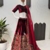 Velvet Maroon Lehenga Choli embroidery Georgette