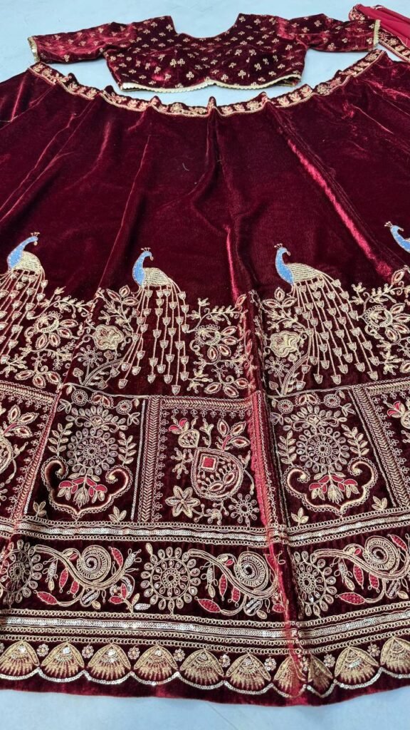 Maroon Velvet Lehenga – The Epitome of Royalty 6262776223193219687 1