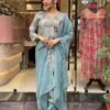 Organza Silk Kurti Set pink and blue casual wear