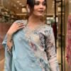 Organza Silk Kurti Set pink and blue casual wear