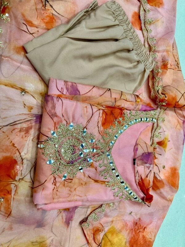 Organza Silk Kurti Set pink and blue casual wear
