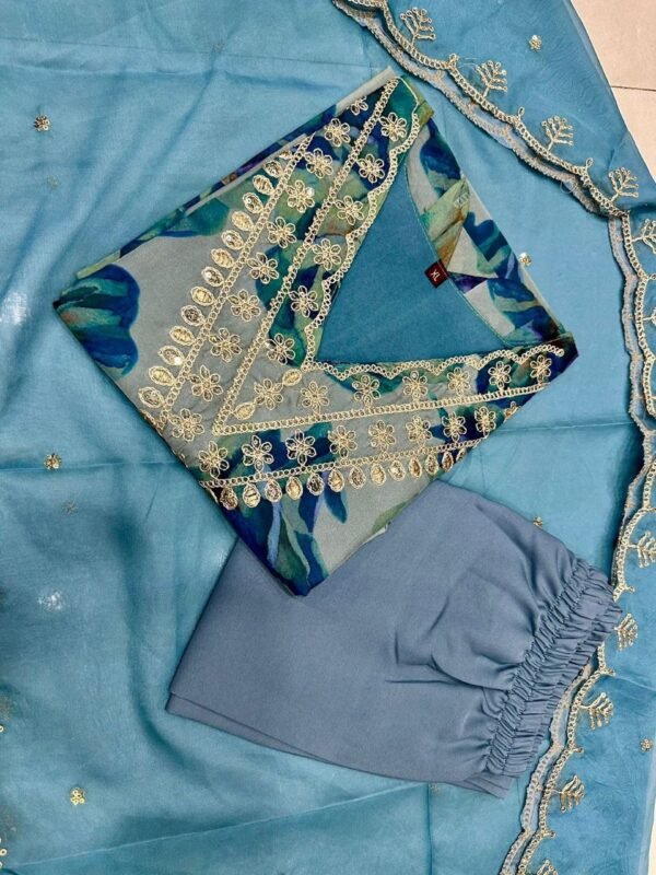 Organza Silk Kurti Set pink and blue casual wear