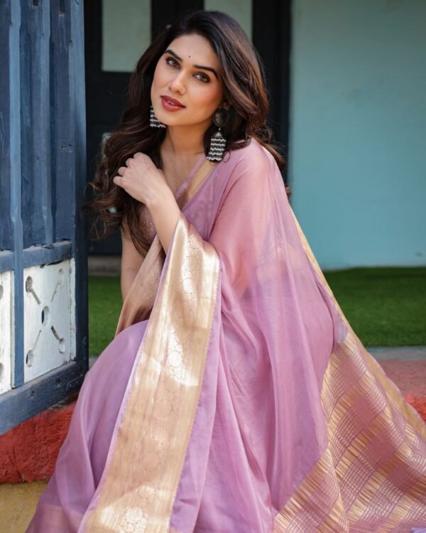 Premium Chiffon Saree Serene Lavender Purple pallu