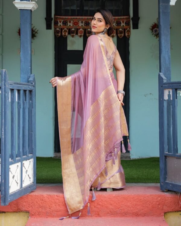 Premium Chiffon Saree Serene Lavender Purple pallu