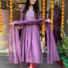 Elegant Anarkali 3 piece cotton set Kurti purple