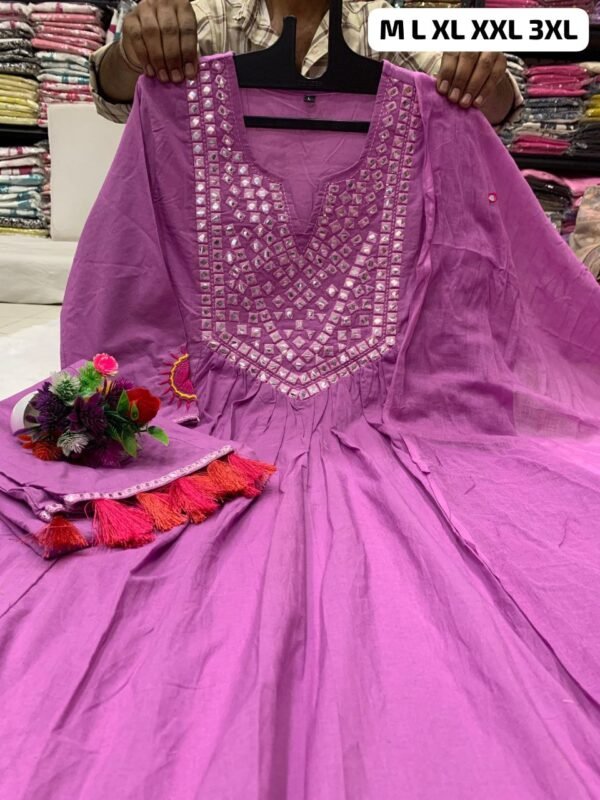 Elegant Anarkali 3 piece cotton set Kurti purple