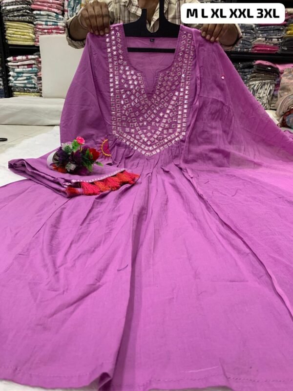 Elegant Anarkali 3 piece cotton set Kurti purple
