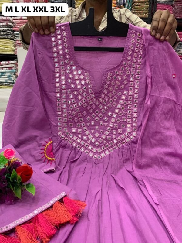 Elegant Anarkali 3 piece cotton set Kurti purple