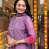 Elegant Anarkali 3 piece cotton set Kurti purple