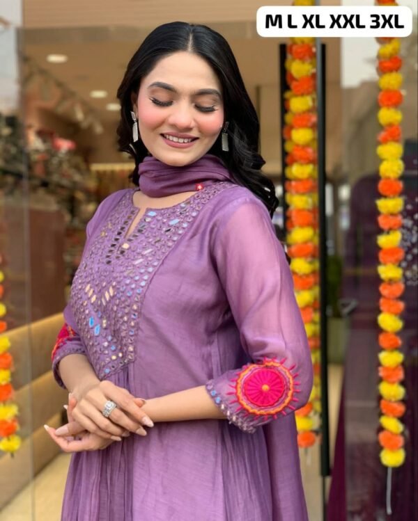 Elegant Anarkali 3 piece cotton set Kurti purple