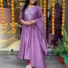Elegant Anarkali 3 piece cotton set Kurti purple