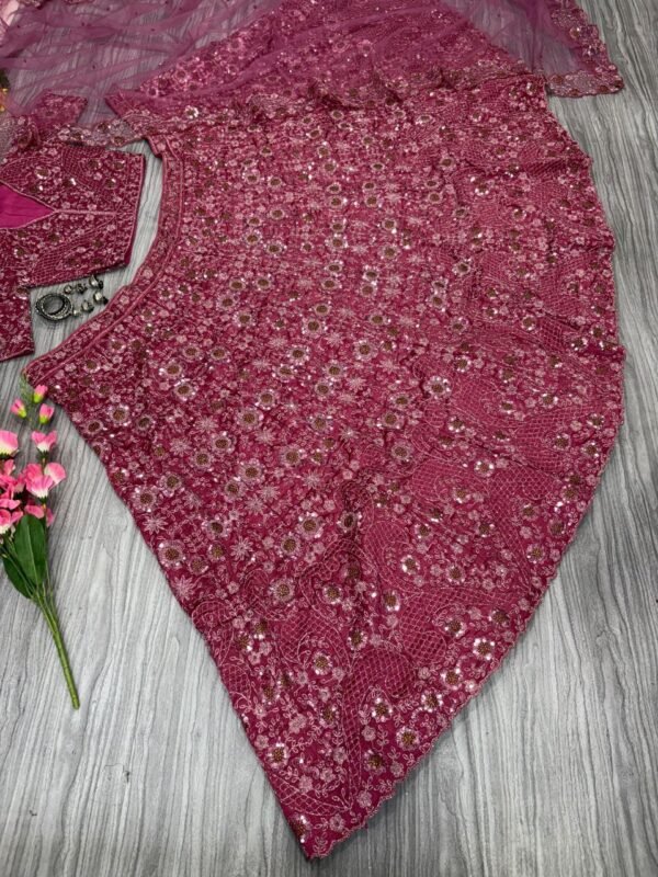 Premium Chinon Silk Pink Lehenga bridal dinner wear