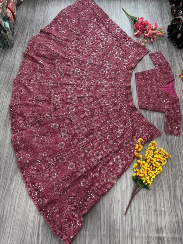 Premium Chinon Silk Pink Lehenga bridal dinner wear