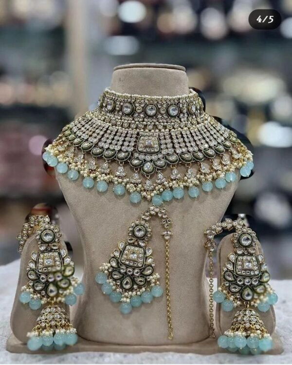 Gold-Plated Traditional Kundan Pearl Choker Necklace many colours