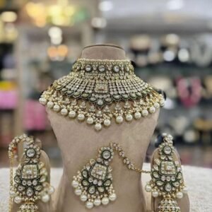 Gold-Plated Traditional Kundan Pearl Choker Necklace many colours