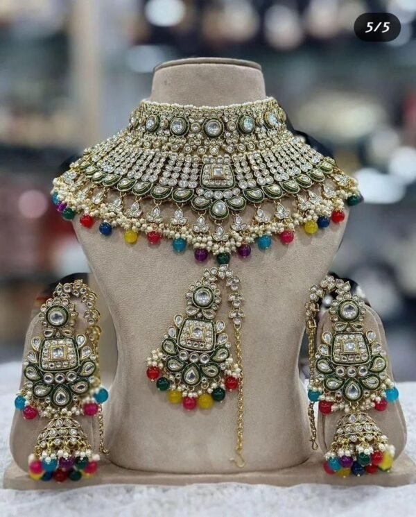 Gold-Plated Traditional Kundan Pearl Choker Necklace many colours