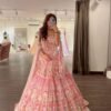 Pink mirror Multicolour Whiscos Embroidery dinner lehenga