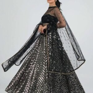 Black mirror glittery Banglori satin dinner lehenga