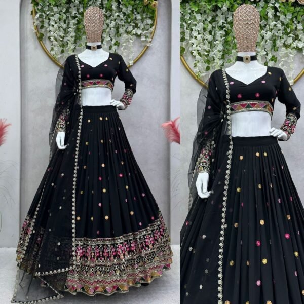 Black Casual elegant sequence and embroidery lehenga