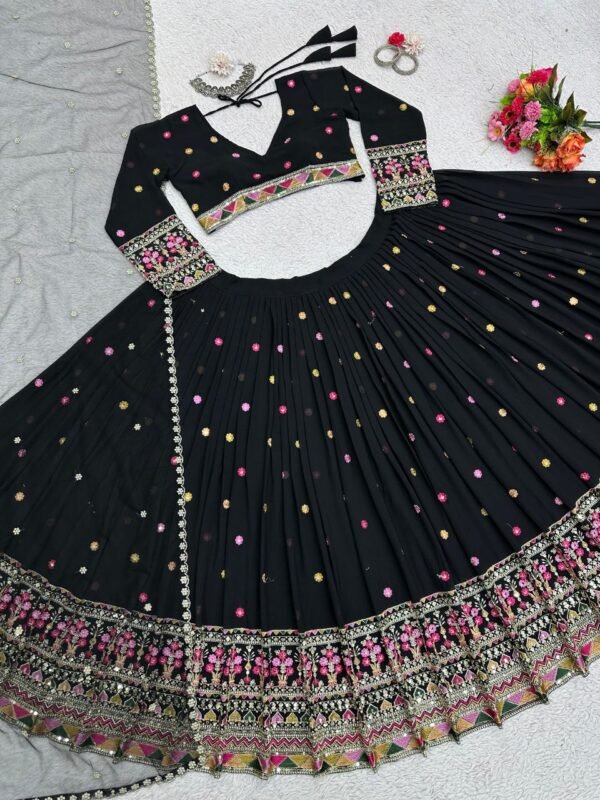Black Casual elegant sequence and embroidery lehenga