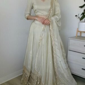 White Elegant soft look lehenga gold sequence