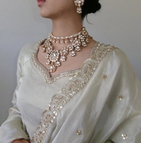 White Elegant soft look lehenga gold sequence