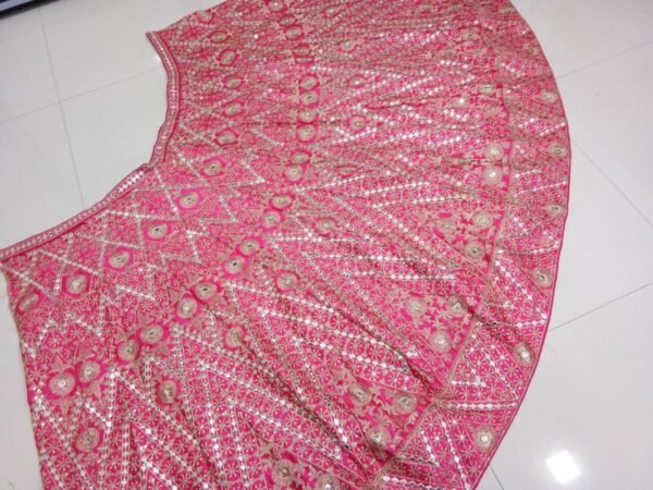 Pink Mirror Embroidered Devsena Silk Elegant Dinner Lehenga