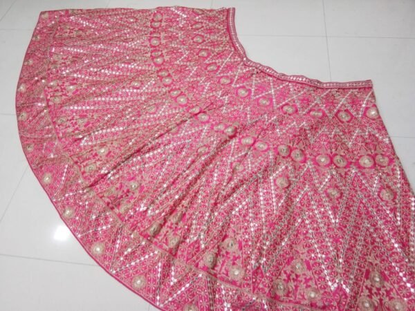 Pink Mirror Embroidered Devsena Silk Elegant Dinner Lehenga
