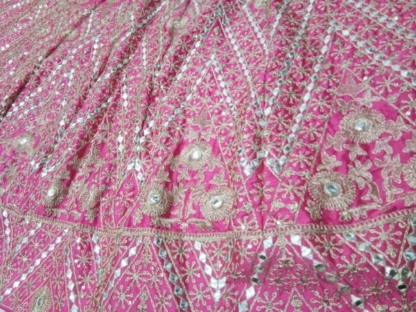 Pink Mirror Embroidered Devsena Silk Elegant Dinner Lehenga