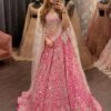 Pink Mirror Embroidered Devsena Silk Elegant Dinner Lehenga